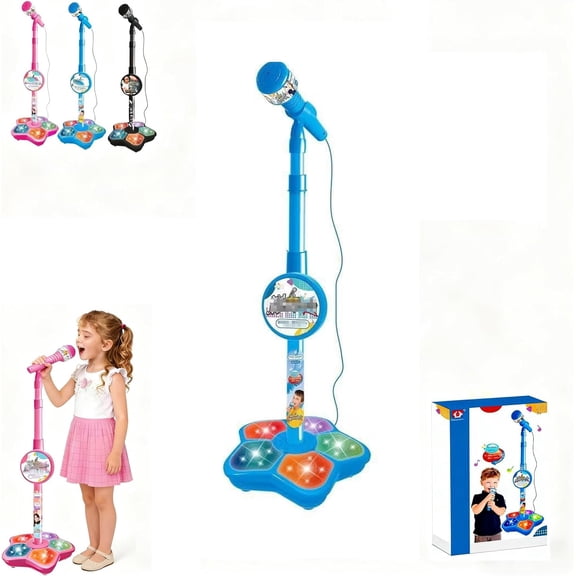 Kids Karaoke Machine with Adjustable Stand & Microphone, Portable Singing Toy with LED Lights