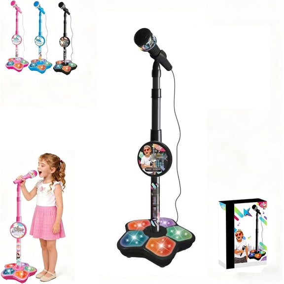 Kids Karaoke Machine with Adjustable Stand & Microphone, Portable Singing Toy with LED Lights