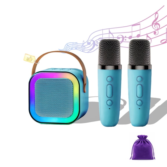 Mini Karaoke Machine for Kids, High End Bluetooth Karaoke System with 2 Wireless Microphones, Perfect for Birthday Parties, Family Fun & Gifts for Grandkids - Blue