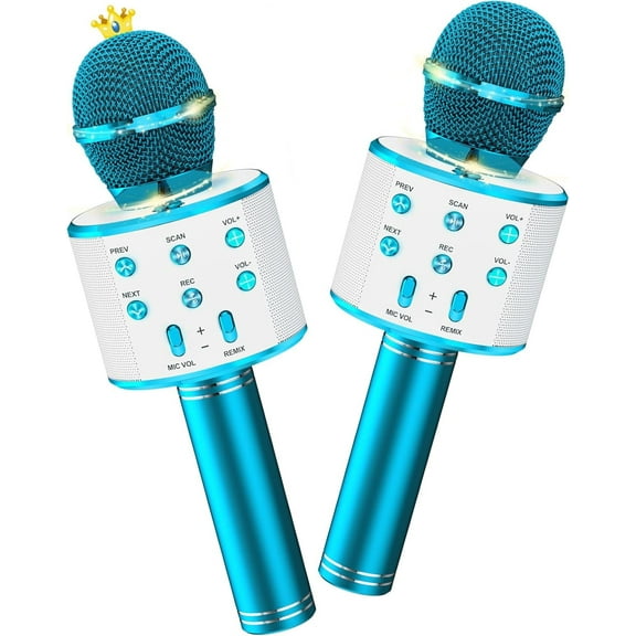 Kids Karaoke Microphone 2 Pack, Bluetooth Wireless Karaoke Microphone for Singing Portable Handheld Mic Speaker Machine, Kids Toys for Girls Boy Gift for Birthday Party, Home KTV(Blue)