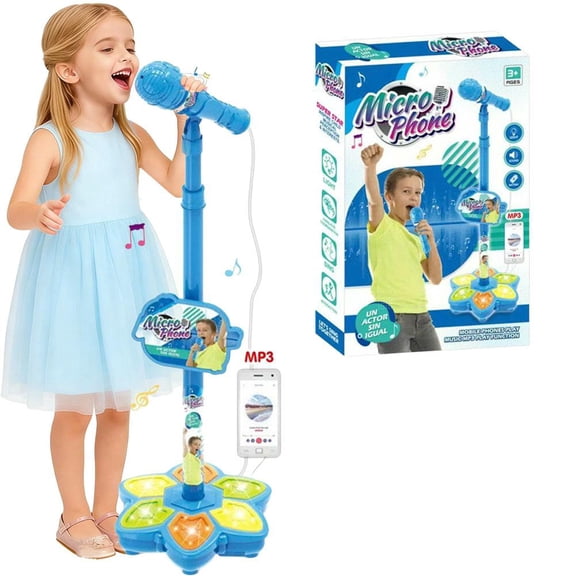 Kids Karaoke Microphone with Adjustable Stand, Extends to 100cm, Detachable, Colorful LED Lights, Type-C Adapter, Phones/iPad/PC for Singing & Play, Children's Toy Gift