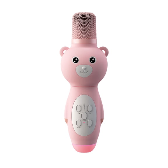 Kids Karaoke Microphone, Cute Bear Bluetooth Speaker Mic with Voice Changer & LED Lights
