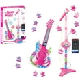 thumbnail image 1 of Kids Karaoke Microphone And Guitar 2-In-1 Set With Music Playback & Colorful Lights, Adjustable Height Microphone Stand (17 in To 35 in) With Detachable Base, Kids Karaoke machine, 1 of 6