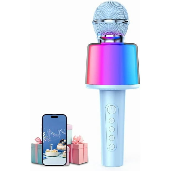 Kids Karaoke Microphone with RGB Led Light,Kids Microphones for Singing Voice Changer Toy for 2 3 4 5 6 7 8 9 10 Years Ideal Gift Boy and Girls