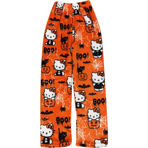 Kids Kawaii Pajamas Pants Halloween Cat Printed Pajamas Flannel Sleep PJ Pants Cartoon Anime Long Bottoms