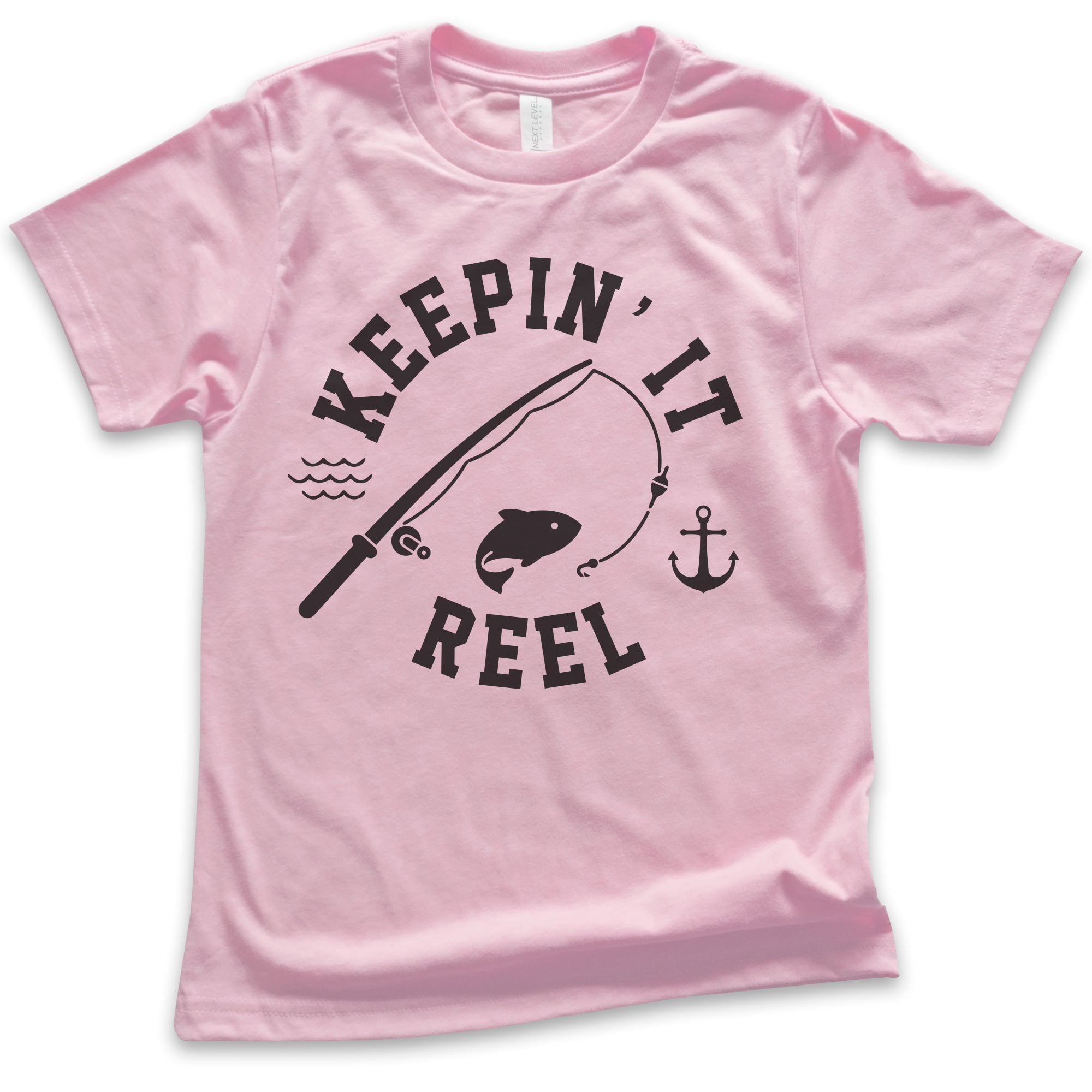 Kids Keepin' It Reel Shirt, Youth Kids Boy Girl T-Shirt, Fishing Shirt,  Fish Pun Shirt, Light Pink, Large