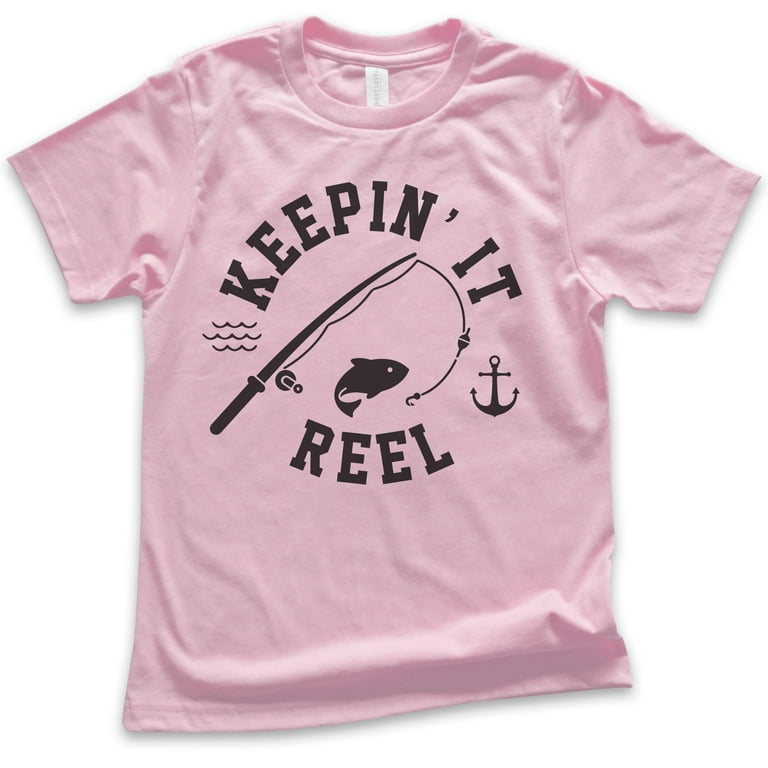 Kids Keepin' It Reel Shirt, Youth Kids Boy Girl T-Shirt, Fishing Shirt, Fish  Pun Shirt, Light Pink, Large 