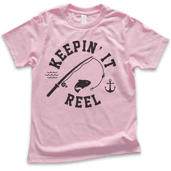 Kids Keepin' It Reel Shirt, Youth Kids Boy Girl T-Shirt, Fishing Shirt, Fish Pun Shirt, Light Pink, Medium