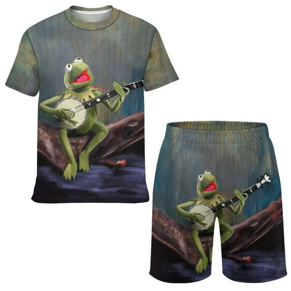 Kids Ke-Rmit The Fro T Shirt Shorts Set 2 Piece Graphic Short Sleeve Outfit Set for Boys Girls