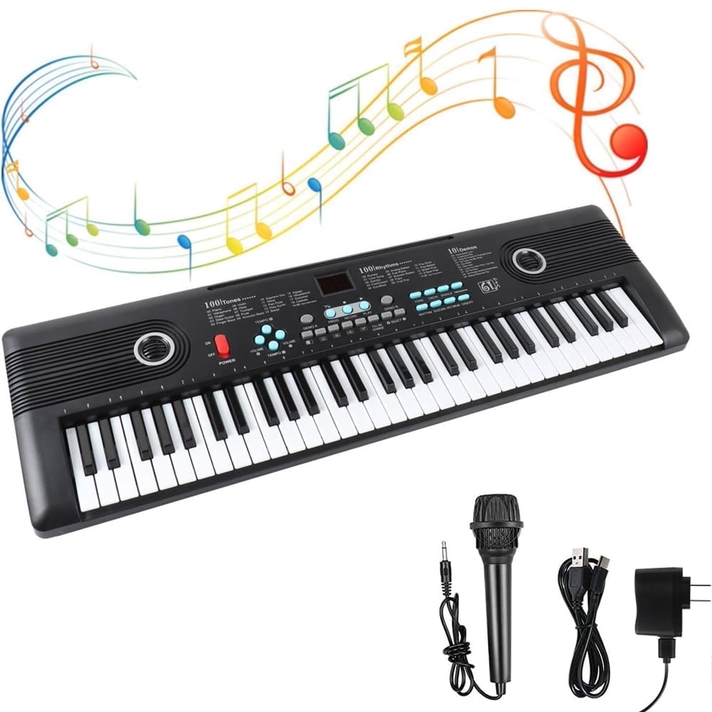 Kids Keyboard Piano, Portable 61 Keys Piano Keyboard for Beginners, Electronic Music Keyboard Kid Piano with Built-in Dual Speaker, Microphone and Adapter, for Boys Girls Ages 3-12
