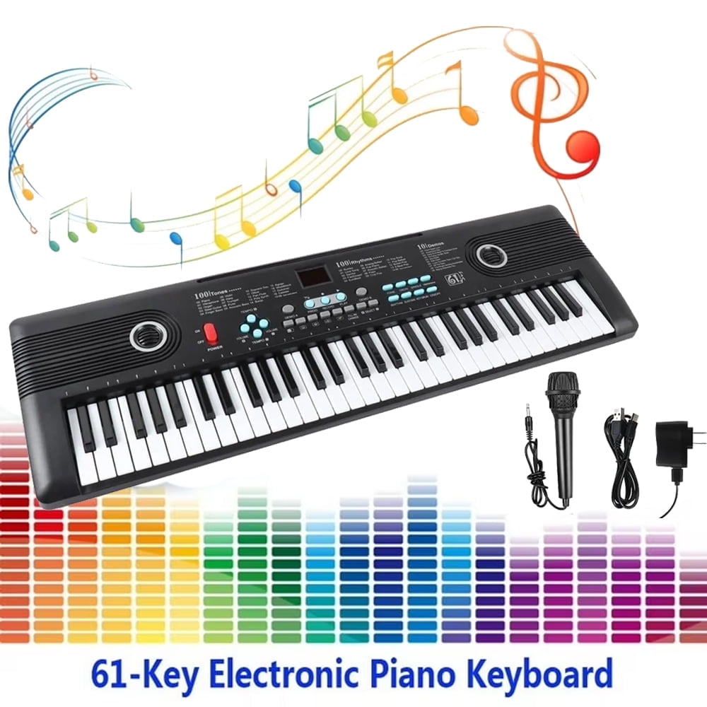Kids Keyboard Piano, Portable 61 Keys Piano Keyboard for Beginners, Electronic Music Keyboard Kid Piano with Built-in Dual Speaker, Microphone and Adapter, Gift for Boys Girls Ages 3-12