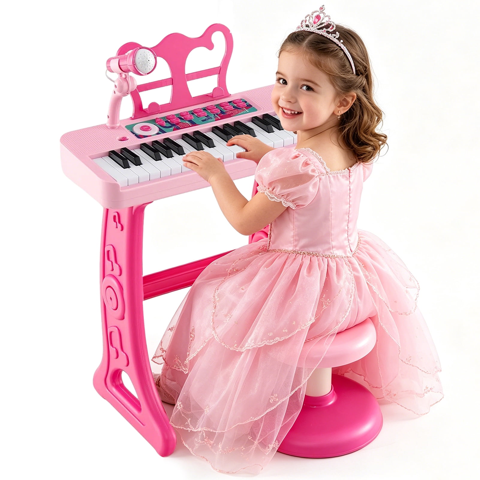 Tepear Kids Piano Keyboard Toys for Girls Age 3, 37 Keys Toddlers Piano Toy with Stool and Microphone, Pink Birthday Gift for 4 5 6 Years Old Boy Girl