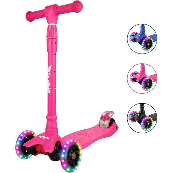 Kids Kick Scooter, LED Lighted Wheels and 3 Adjustable Height Handlebars, Lean-to-Steer & Widen Anti-Slip Deck, 3 Wheel Scooter for Boys & Girls Ages 6-12 and up to 110 Lbs