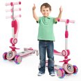 thumbnail image 1 of Kids Kick Scooter With 3 Light Up Wheels, Toddler Scooter With Adjustable Handlebars & Folding Seat For Boys/ Girls Up To 200lbs In Pink, 1 of 10