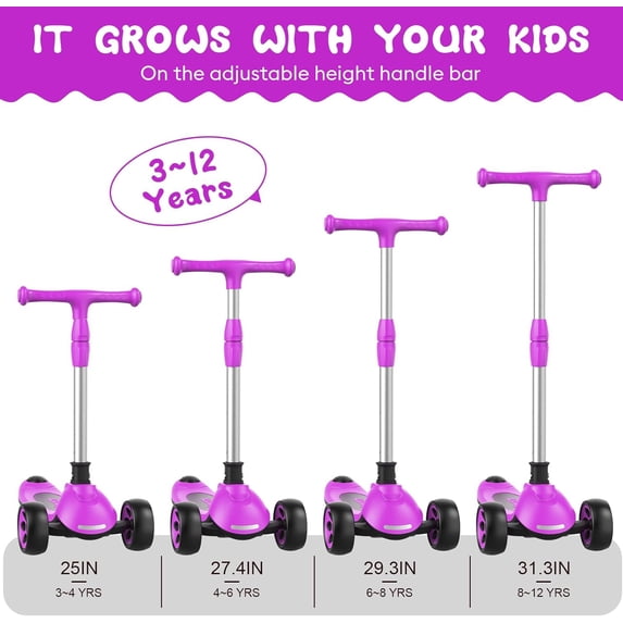 Kids Kick Scooter with Adjustable Handlebars, Removable & Lighted Wheels for Ages 3-12