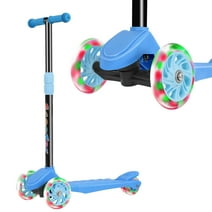 Kids Kick Scooter with Adjustable Height and Light Up Wheels, Light Blue