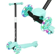 Kids Kick Scooter with Adjustable Height and Light Up Wheels, Mint Green