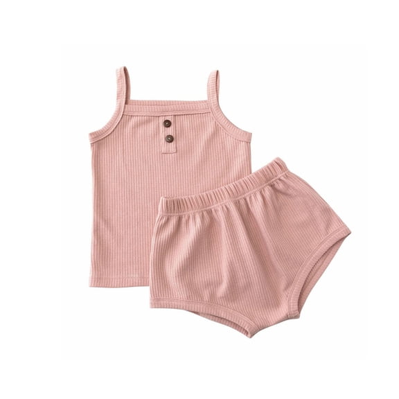 Kids Kids 2 Piece Clothes Set, Soft Stretchy Ribbed Knit Top & Shorts, Pink Playwear Outfit 6M-3T,Size 12-18 Month