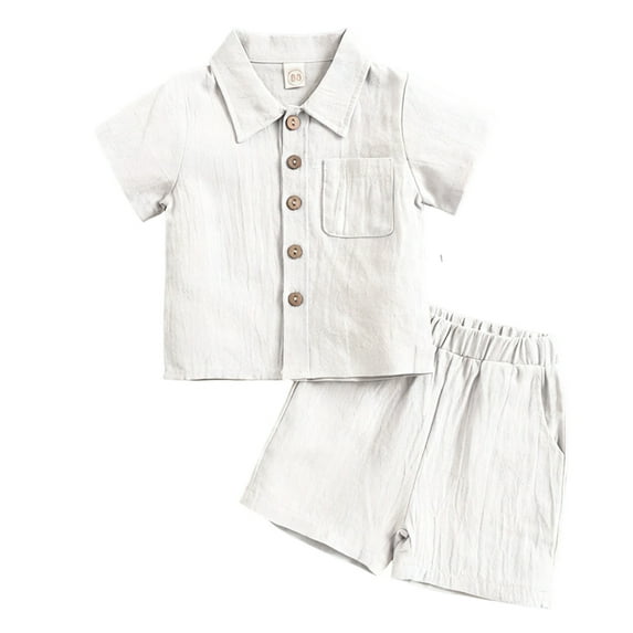 Kids Kids 2 Piece Outfit Set, White Cotton Linen Shorts Set, Breathable Short Sleeve Shirt & Elastic Waist Shorts for Boys Girls Summer Play Clothes,Size 2-3T