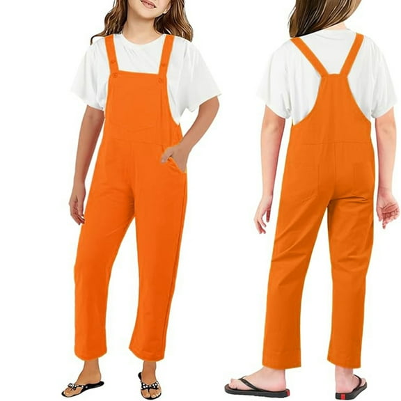 Kids Kids Casual Loose Romper Orange Jumpsuit Spaghetti Strap Baggy Overalls for Women Girl Rompers Size 6-7 Years