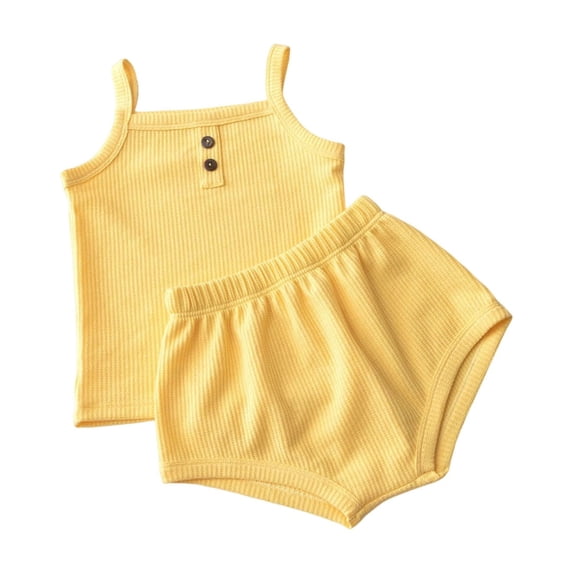 Kids Kids Clothes Set | 2-Piece Soft Stretchy Outfit | Ribbed Knit Top & Shorts | Yellow Spring Summer Playwear 6M-3T,Size 6-9 Month