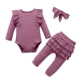 thumbnail image 1 of Kids Kids Girl Red Ruffled Outfit Set Long Sleeve Bodysuit Pants with Headband Snap Closure Newborn Clothes 0-24 Months,Size 3-6 Months, 1 of 6