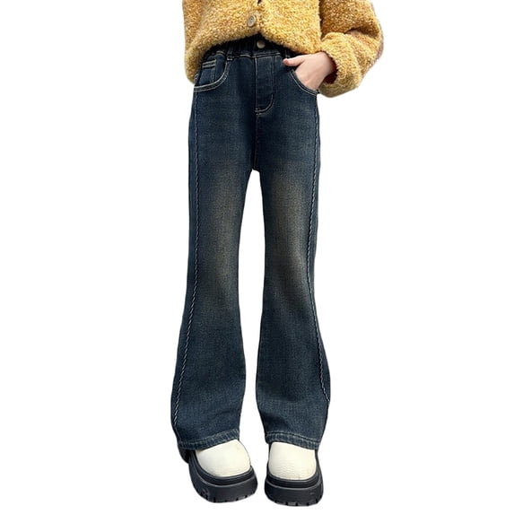 Kids Kids Jeans Girls Adjustable Stretch Waist Dark Blue Bootcut Jeans for Toddlers Super Soft Fabric Playdate Ready Kids Jeans Size 6-7 Years