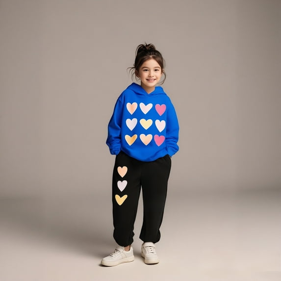 Kids Kids Sweatsuit Set for Girls,2PC Long Sleeve Blue Hoodie Sweatshirt Sweatpants Warm Fall Winter Clothes Teen Outfits for Girls 9-10 Years Trendy Cute Boys Girls Clothing