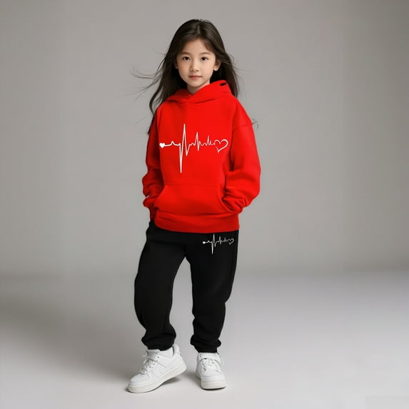Kids Kids Sweatsuit Set for Girls,2PC Long Sleeve Red Pullover Hoodie and Sweatpants Warm Fall Winter Clothes Clothes for Boys 4-5 Years Cute Boys Girls Clothing