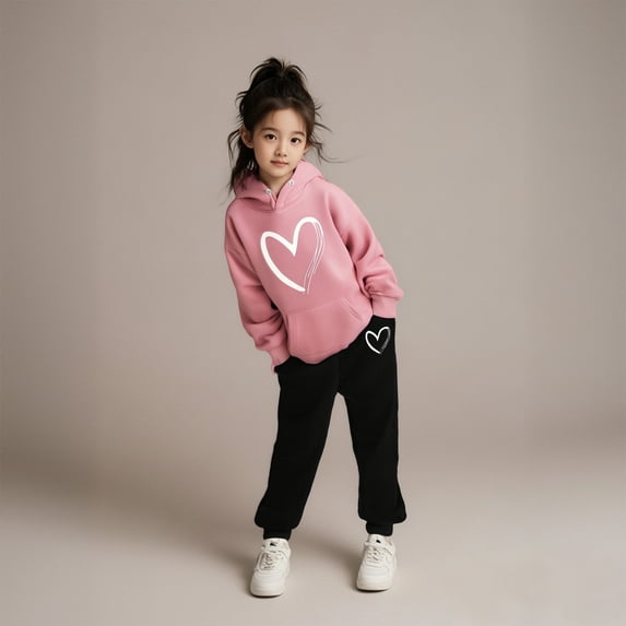 Kids Kids Toddler Sweatsuit,2PC Long Sleeve Pink Hooded Sweatshirt Sweatpants Winter Clothes Teen Girl Trendy Clothes 8-10 Years Cute Boys Girls Clothing