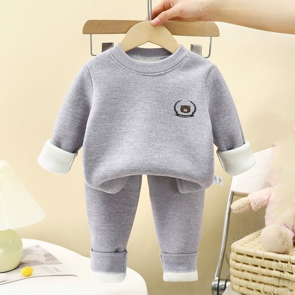 Kids Kids Unisex 2-Piece Cotton Outfit Set - Gray, Warm Fleece-Lined, Easy Dress Daily Wear for Kidss Kidss,Size 10-11T