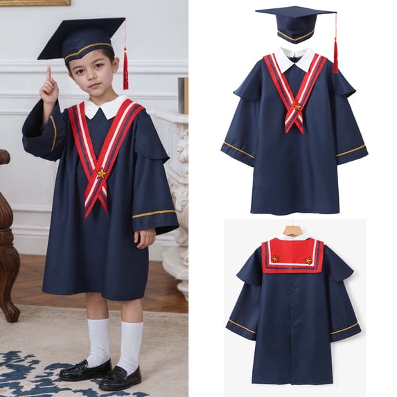 Kids Kindergarten Graduation Gowns for Kids with Cap Blue Cap and Gown for Kids Graduation Celebration Dress Outfit 3-4 Years
