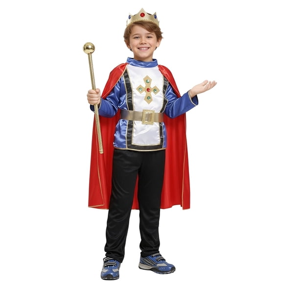 Kids King Cosplay Role Play Outfits Set With Long Sleeves Trousers And Cape Blue 3 Y-5 Y