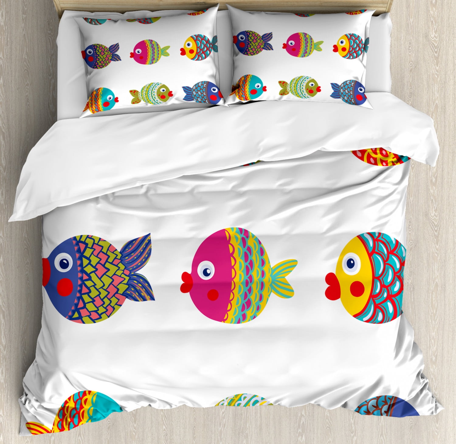 King Multicolor Microfiber Kids' Fish Duvet Cover Set
