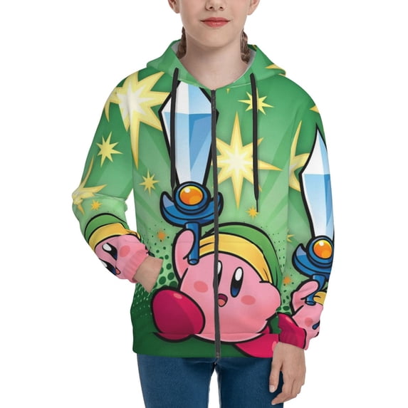 Kids Kirby Hoodie 3d Printed Zip Up Hooded Sweatshirt With Pocket For Boys Girls