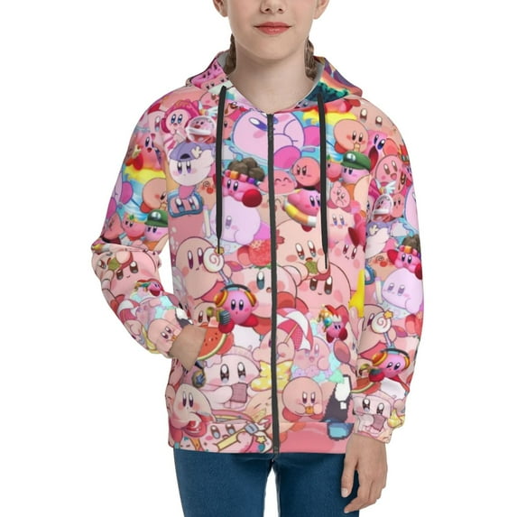 Kids Kirby Hoodie 3d Printed Zip Up Hooded Sweatshirt With Pocket For Boys Girls