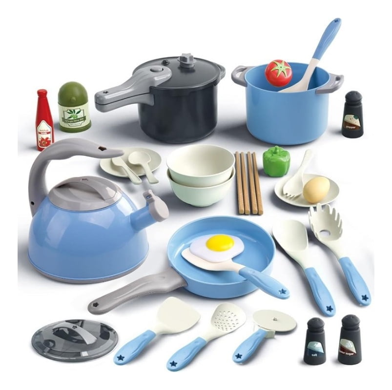 Kids Kitchen Play Set - 32 Pieces Pretend Play Cooking Set for Children ...