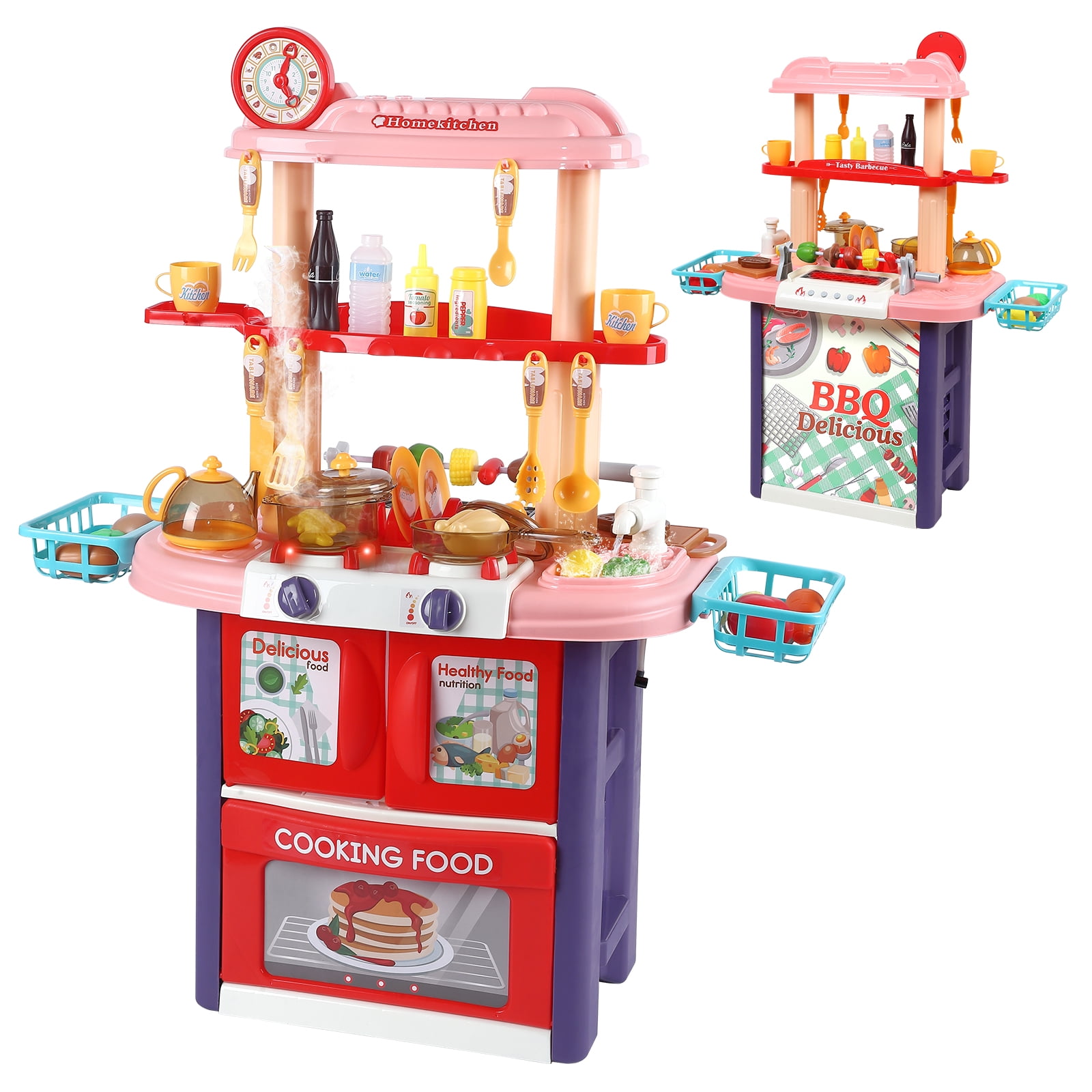 Kids Kitchen Playset, 2 in 1 Play Kitchen & BBQ Grill Playset, Toy