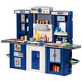 thumbnail image 1 of Kids Kitchen Playset, 3-in-1 Toddler Kitchen with Simulated Spray, Sounds and Lights, Play Kitchen Set with 74 PCS Cooking Accessory Set for Toddlers, Preschoolers, Children Ages 3-8, Blue, 1 of 8