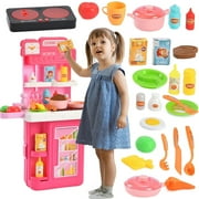 Kids Kitchen Playset, 4 in 1 Play Kitchen for Kids 3-8, Play Kitchen Accessories for Toddlers Christmas Birthday Gift for Boys and Girls