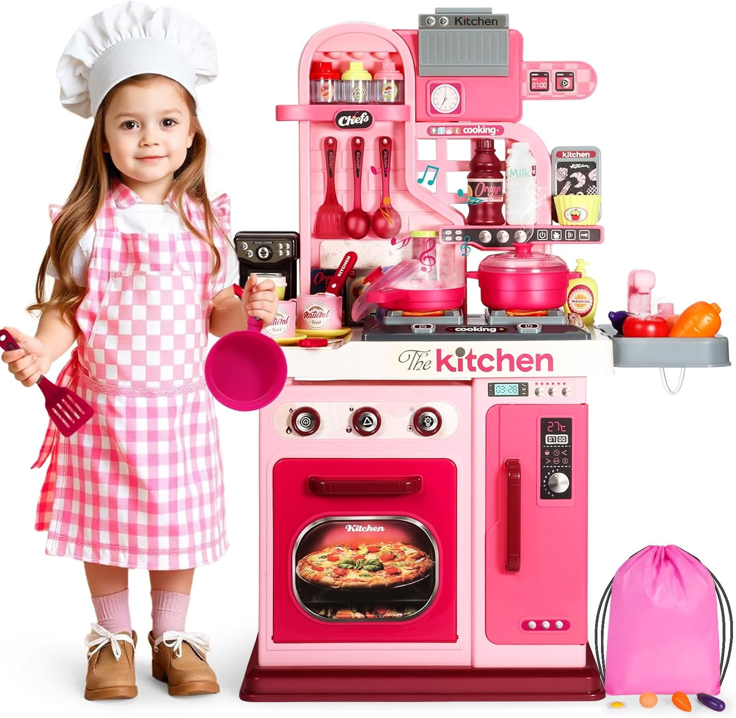Kids Kitchen Playset, Inches Play Kitchen with Sound and Light, Kitchen ...