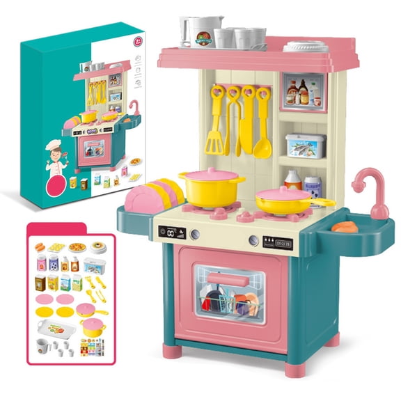 Kids Kitchen Playset, Pretend Cooking Toy Set for Boys and Girls, Mini Tabletop Role Play Kitchen with Pots Food Models and Storage, Complete Children's Cooking Simulation Toy