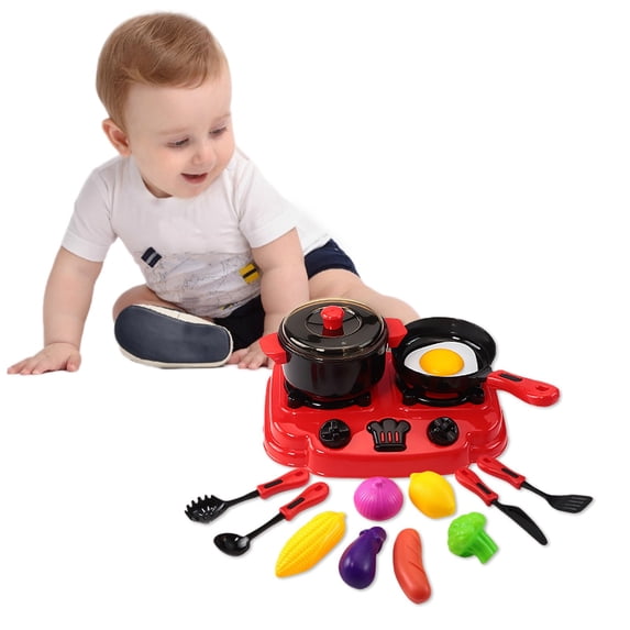 Kids Kitchen Playset, Pretend Play Cooking Toys with Play Pots, Pans, Utensils Cookware Toys, Toddler Kitchen Set for 3+, 15 Pcs Play Kitchen Set Learning Gift for Girls Boys