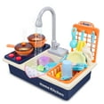 Kids Kitchen Sink Playset with Running Water, Sounds & Lights, Stove, Pots, Pans, Pretend Food