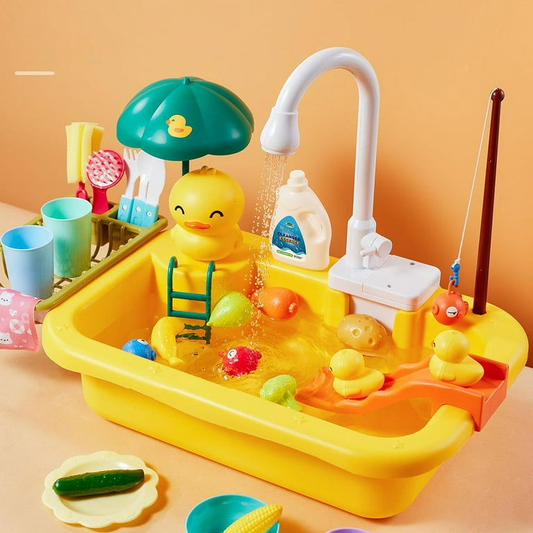 Kids Kitchen Sink Toys Electric Dishwasher Playing Toy With