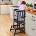 thumbnail image 1 of Kids Kitchen Step Stool Helper Baby and Toddler Multi-Function Step up Nursery Helper Stand with Safety Rail in Natural Bamboo, Strong and Lightweight (Black), 1 of 15