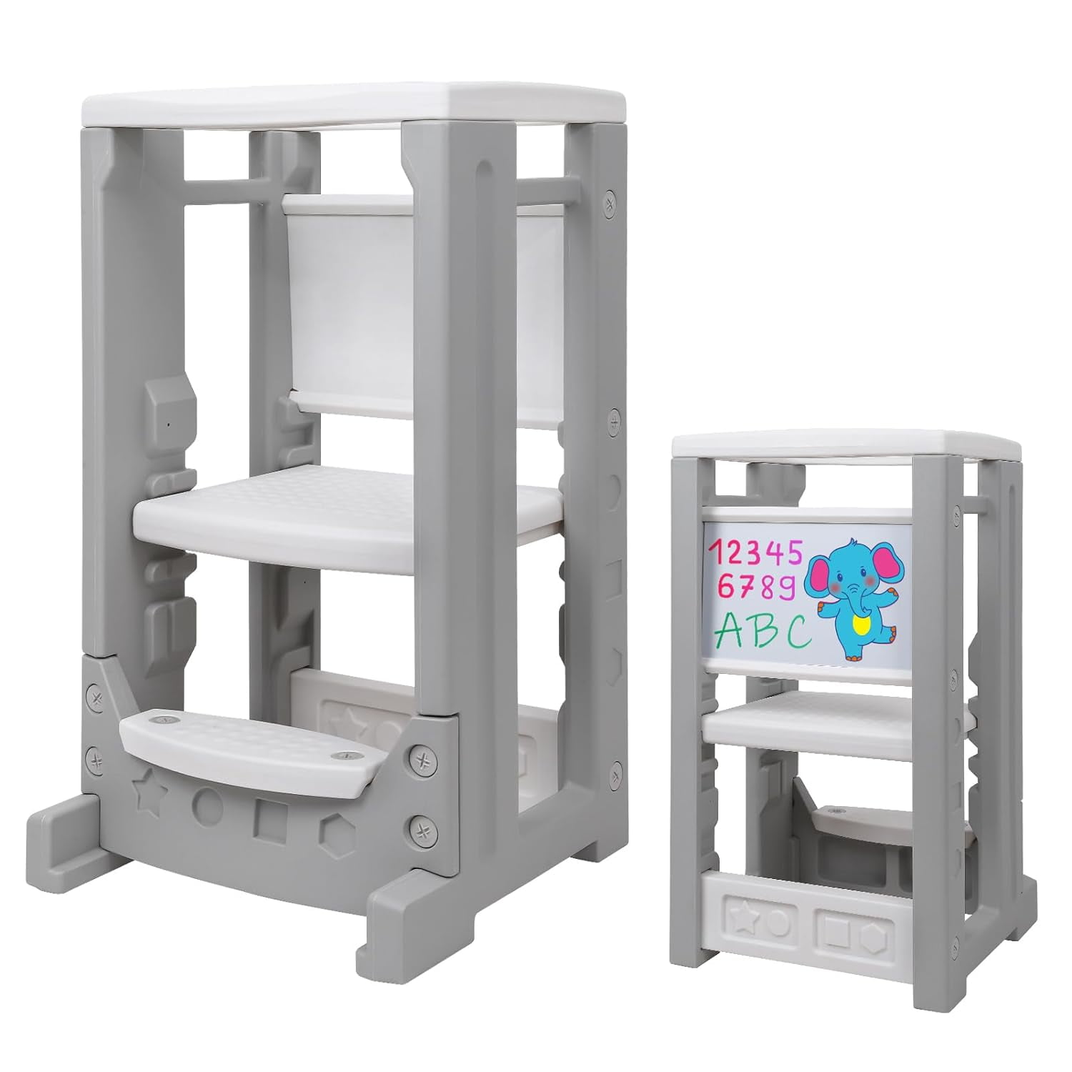 Kids Kitchen Step Stool with Whiteboard, Toddler Tower with 4 ...