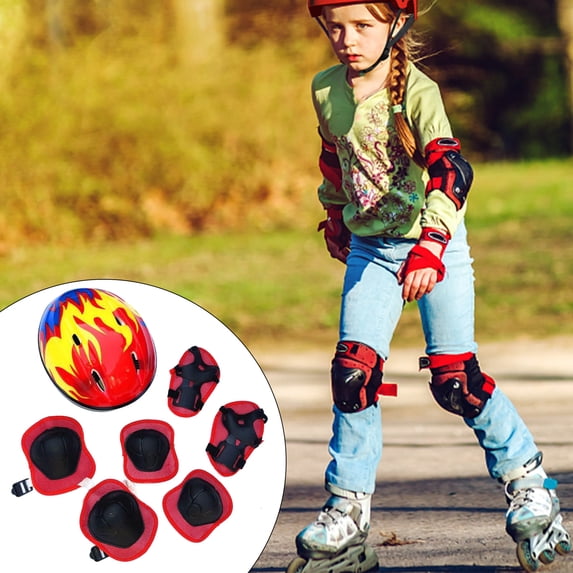 Kids Knee Elbow Wrist Pads Helmet Guards, for Skateboarding, Roller Skating, Cycling, BMX Bike, Scooter Riding Sports, 7PCS Protective Gear Set, Include Helmet Knee Elbow Wrist Pads