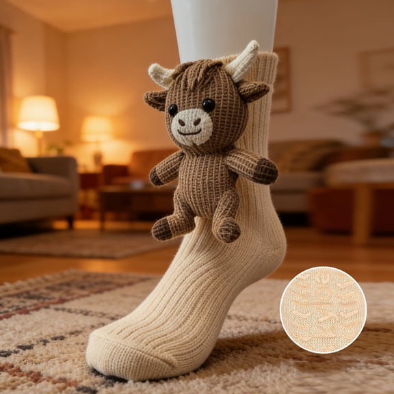 Kids Knee High Grip Socks with Cute Plush Animal, Non-Slip Cotton Ribbed Long Socks for Toddlers, Warm Anti-Skid Floor Socks for Indoor Play