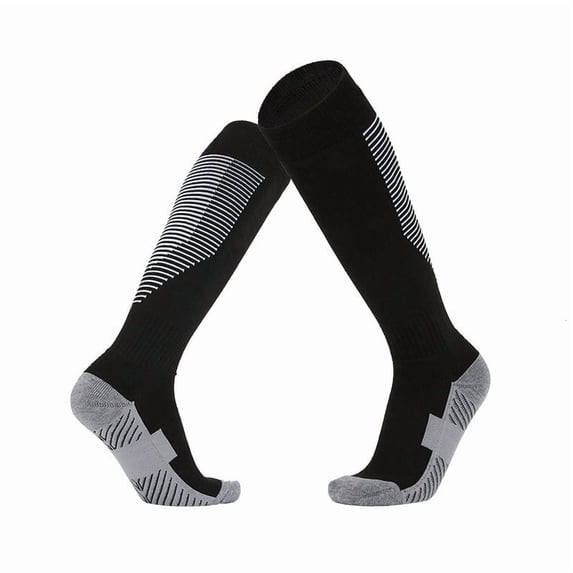 Kids Knee-High Soccer Socks for Boys and Girls Thick Terry Cushioned Breathable Ribbed Cuff Youth Training Competition Long Football Socks Black 6-13 Years